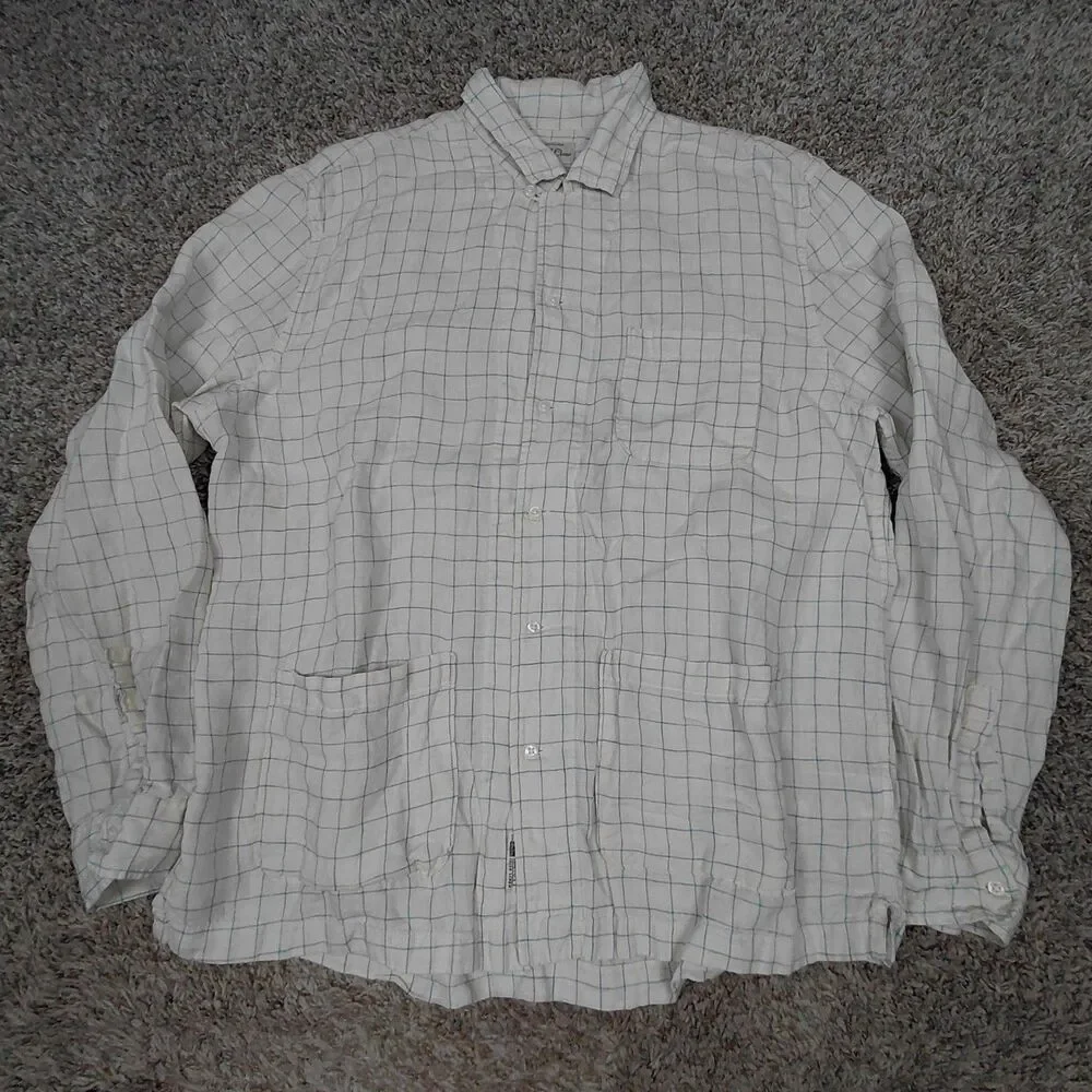J Crew Baird Mcnutt Linen Shirt Mens XL 3 Pockets Loop Collar Button Down Check